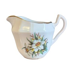 CROWNFORD Hand Painted Bone China Vintage Daffodil Motif Creamer
